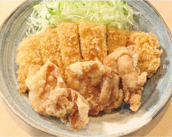 F-1115】ロースかつ＆若鶏の唐揚げ（ロースかつ100ｇ、唐揚げ3ヶ）Pork Loin Cutlet&Fried chicken(Pork Loin Cutlet 100g,Fried chicken 3 pieces)