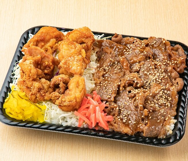 牛焼肉と若鶏の唐揚げ６個満腹重